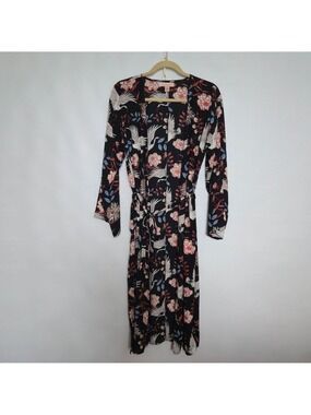 BAND OF GYPSIES KIMONO ROBE FLORAL BIRDS BLACK WHITE SIZE SMALL